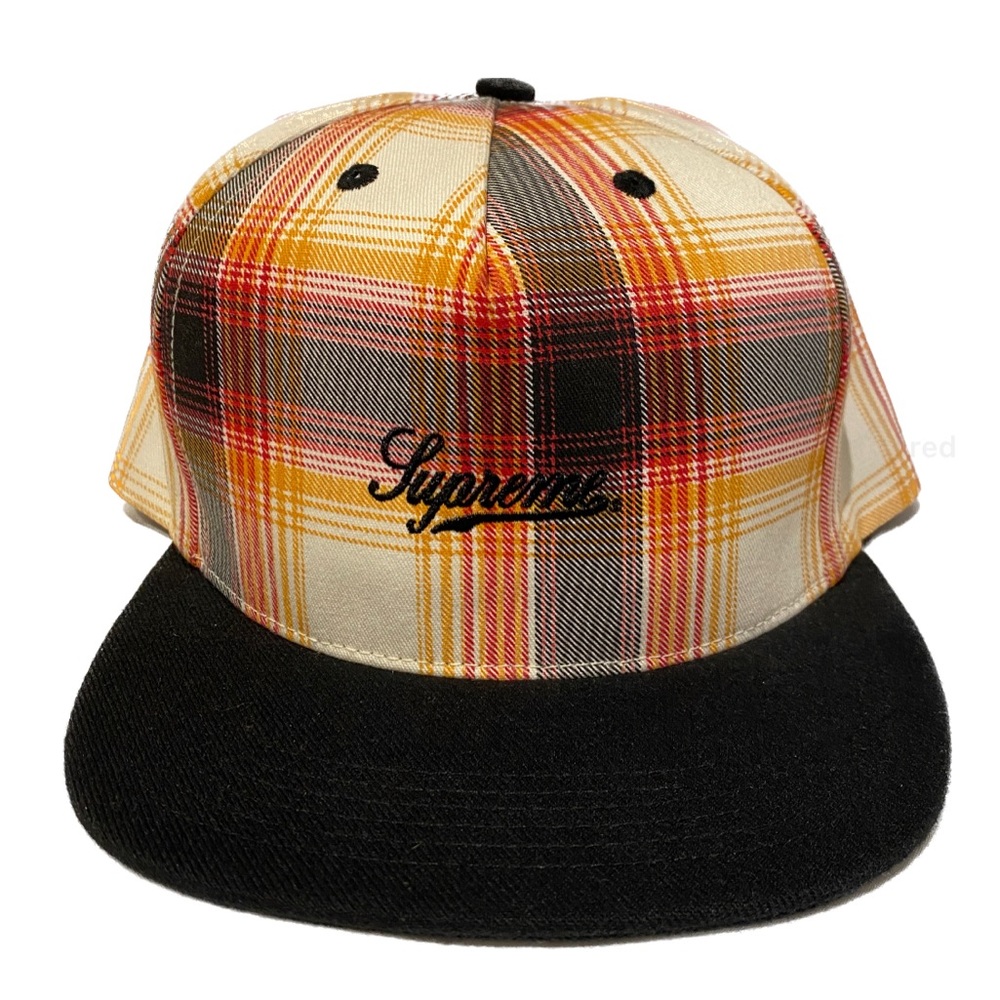 SUPREME Script Logo 6 Panel Plaid Cap - BRAND NEW